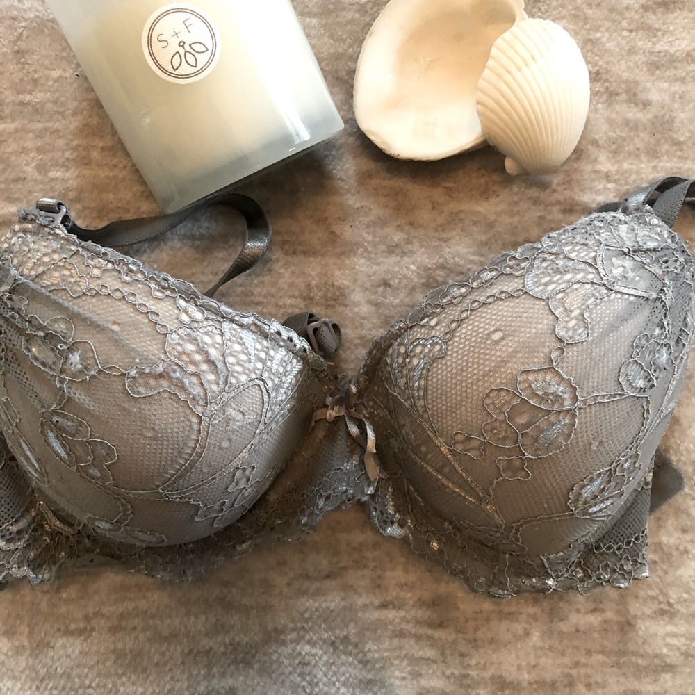 Gray lace padded bra